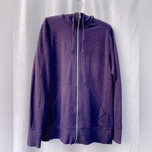 Icebreaker Women L Merino Wool Front Zip Hooded Jacket Deep Purple/blue/burgundy